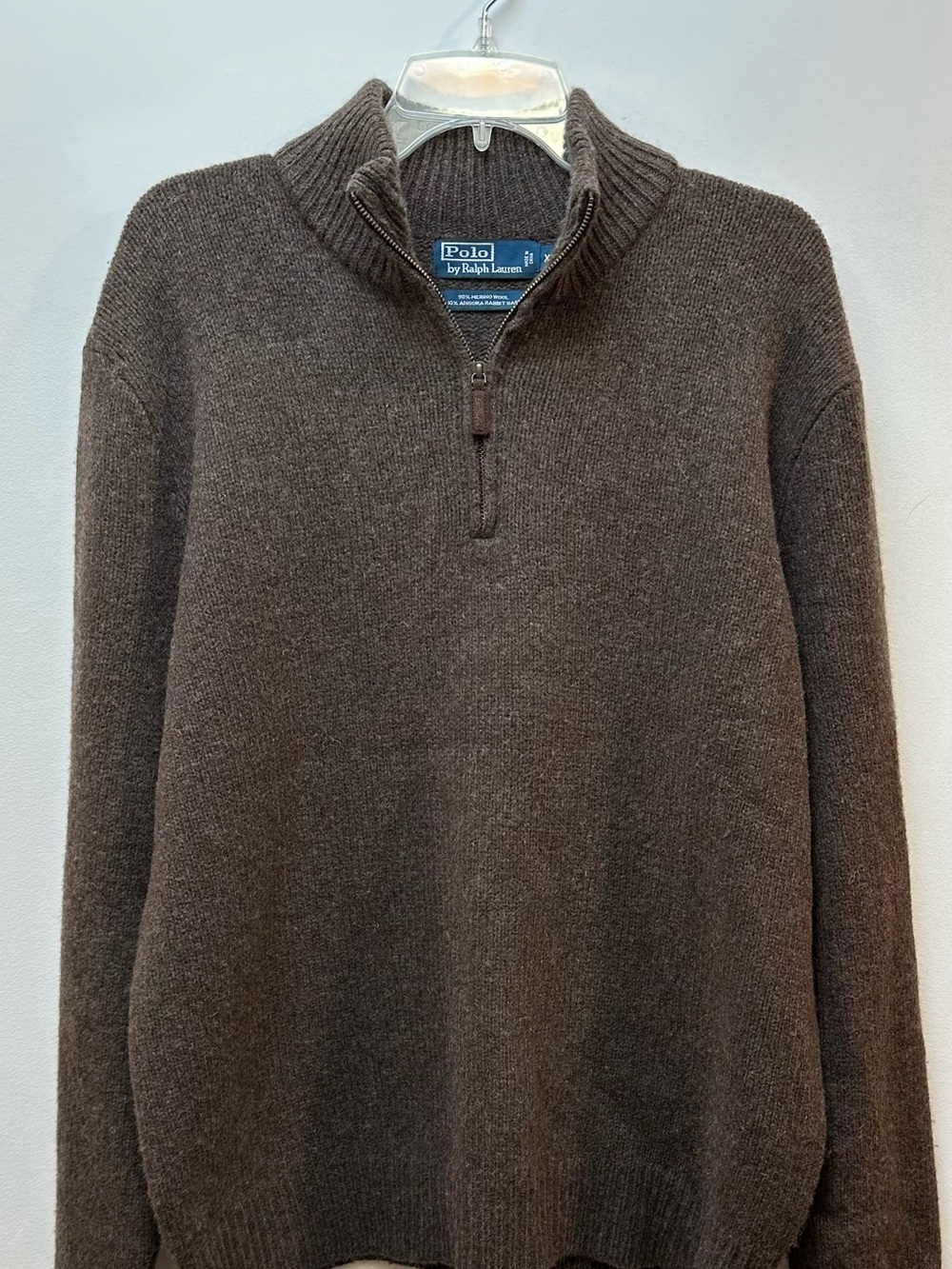 Polo by Ralph Lauren Men's Wool & Angora Blend 1/4 Zip Brown Sweater XL